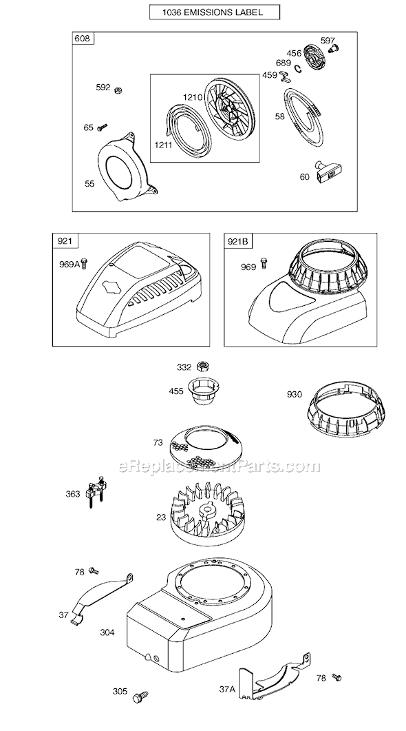 Page E Diagram and Parts List for 9T700SERIES  Briggs and Stratton Engine